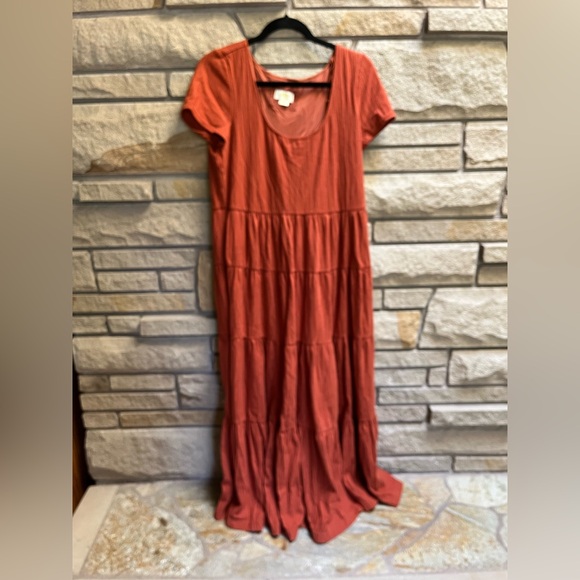 Anthropologie Maeve Gillian Tiered Maxi Dress Rust Orange Boho size 12 prairie - Picture 3 of 8
